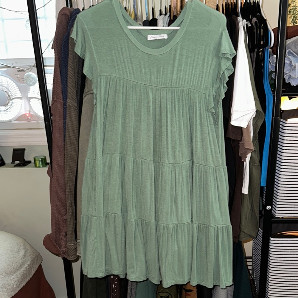 Emory Park Green Tiered Ruffled Cap Sleeve Sundress